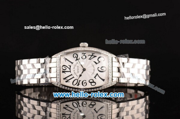 Franck Muller Casablanca Miyota OS2035 Quartz Steel Case with Black Arabic Numerals and White Dial - Click Image to Close